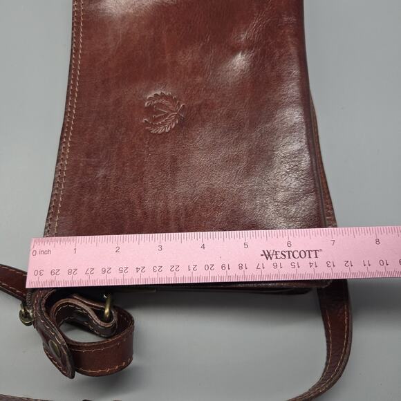 FLORENCE Made in Italy Brown Vintage Leather Crossbody Bag Purse - Picture 11 of 11